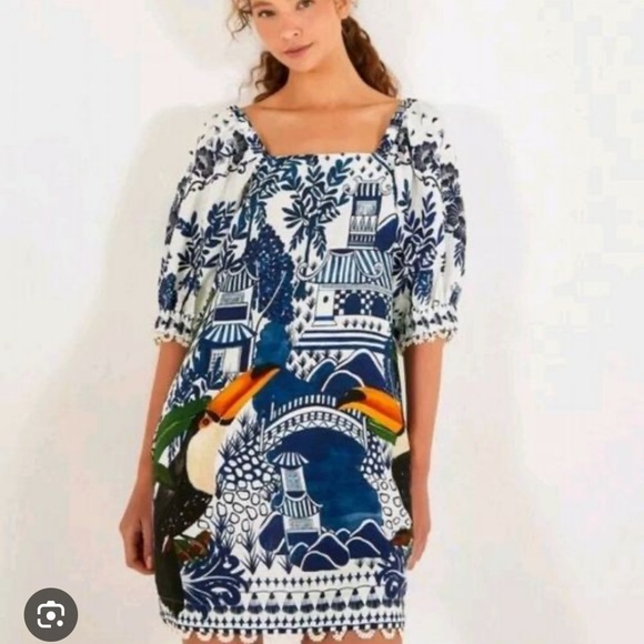 FARM Rio Blue and White Tropical Dress - Picture 1 of 5